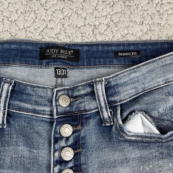 Judy Blue Skinny Fit Jeans 13/31 High-Rise Distressed Button Fly Frayed Hem - Picture 5 of 11